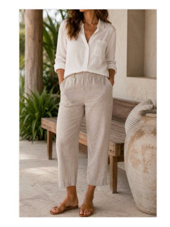 Madewell Pants - Madewell Linen Blend Wide Leg Pull On Pants Tan Beige Size 4 High Rise Beach
